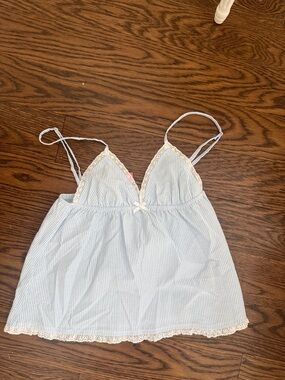 Edikted Light Blue & White Striped Lace Trim Cami Top